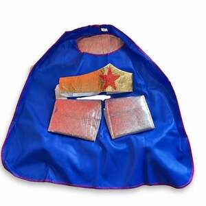 Superhero Wonder Woman Costume Accessories. Cape Tiara And Cuffs Size S 4-6